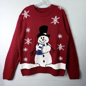 Burgundy Red Snowman with Scaft Christmas Holiday Winter Sweater Women's Size XL